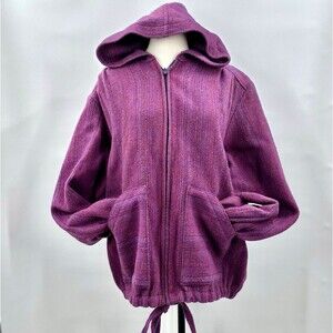 VTG Welsh Woollens by Tregwynt 100% Wool Jacket Full Zip Hooded Womens XL Purple